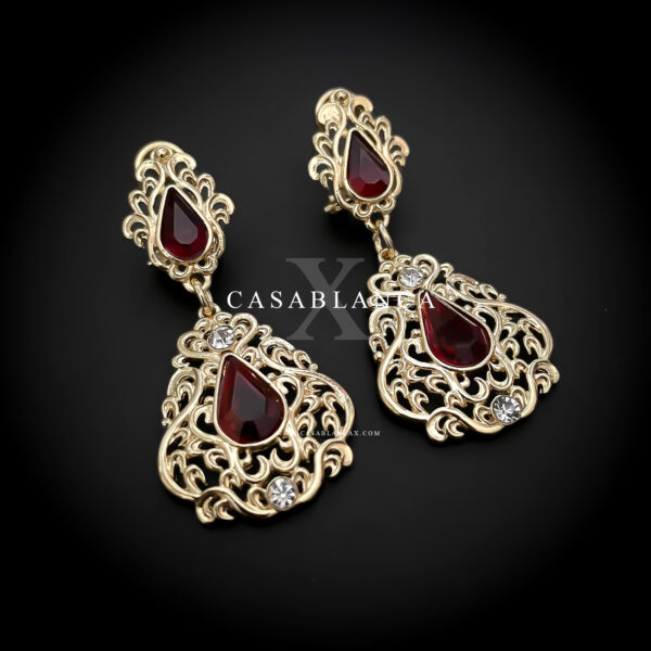Moroccan Gold Earrings Red - Hyza - Image 2