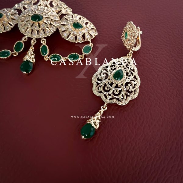 Ensemble broche et boucles d'oreilles or vert - Mira - Image 2