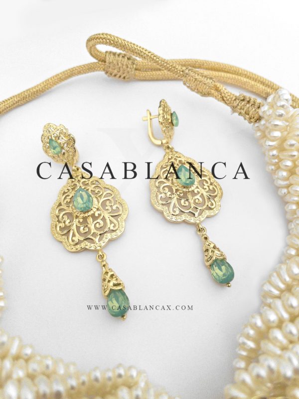 Moroccan Pearl Necklace Gold Mint - Lyba - Image 3
