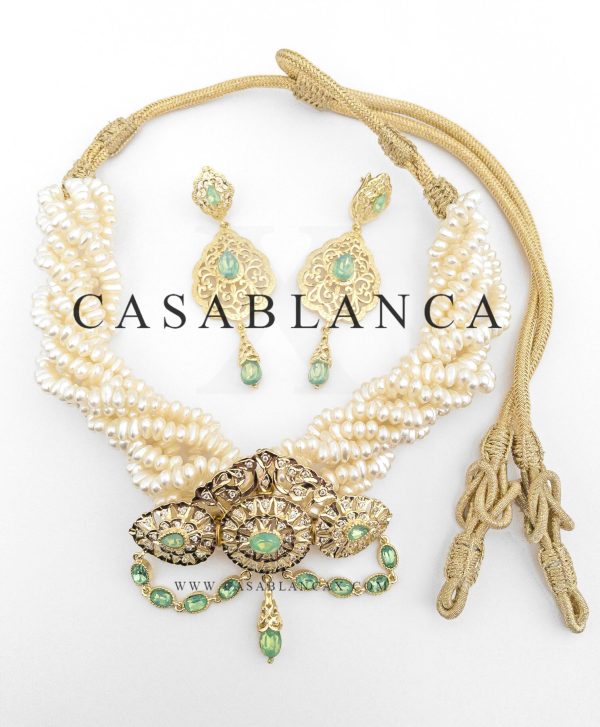 Moroccan Pearl Necklace Gold Mint - Lyba - Image 2