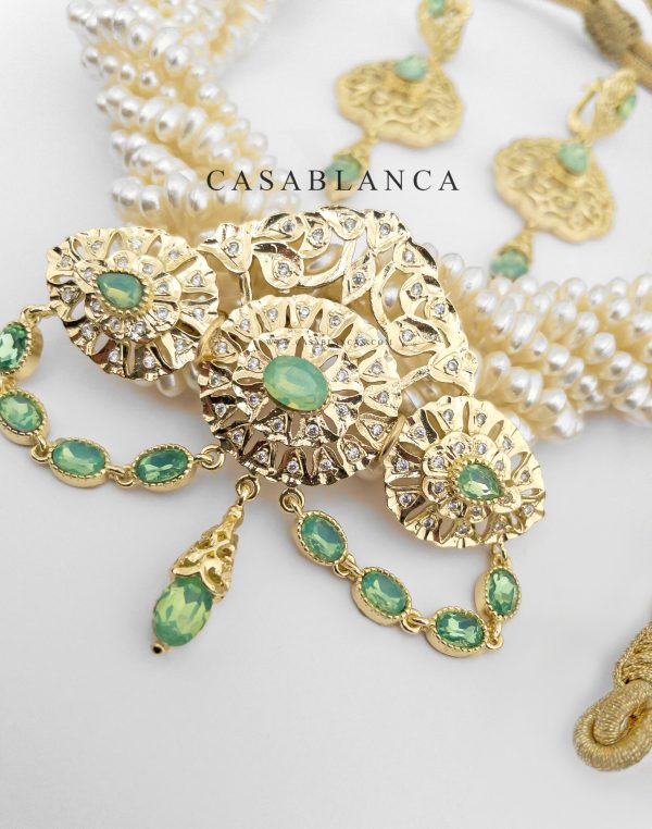 Moroccan Pearl Necklace Gold Mint - Lyba