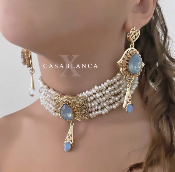 Choker Gold Set Ice Blue - Yazia