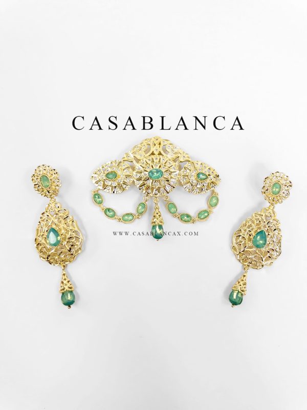 Conjunto de broche y pendientes en oro menta - Sazzla