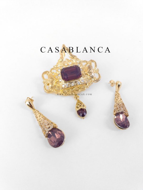 Broche en Oorbellen Gouden Violet Set - Layliky - Image 2