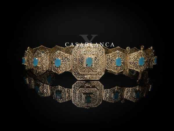 Cinturón Marroquí Dorado Azul Turquesa - Lita