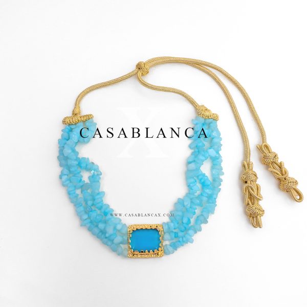 Light Blue Gold Moroccan Choker Necklace - Lafya - Image 3
