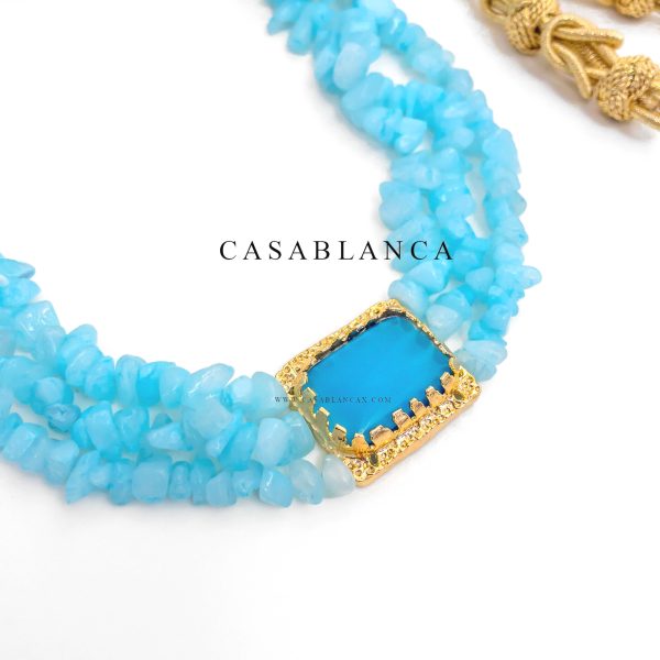 Light Blue Gold Moroccan Choker Necklace - Lafya - Image 2