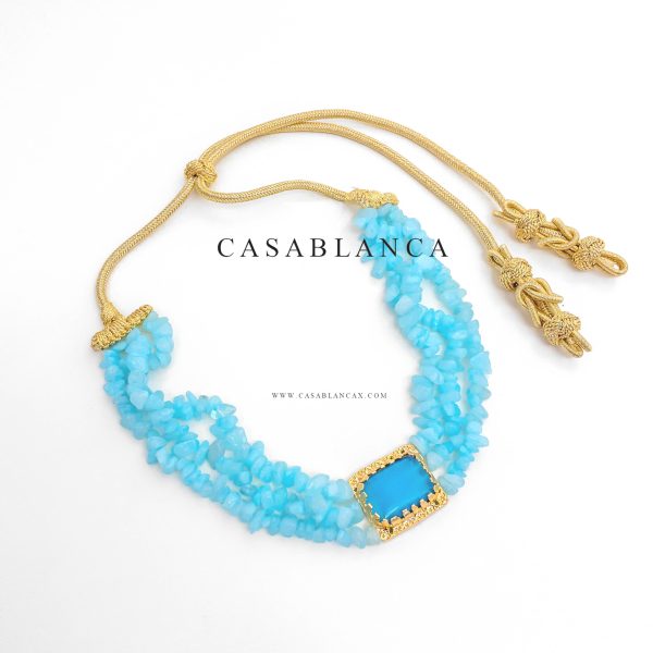 Light Blue Gold Moroccan Choker Necklace - Lafya