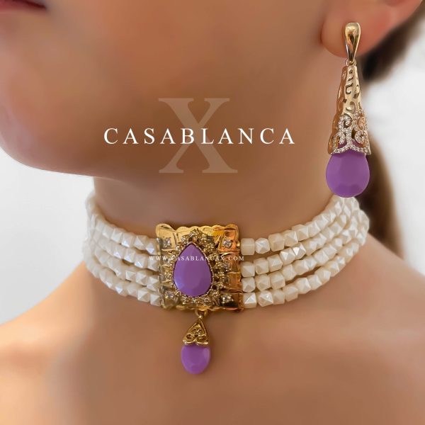 Golden Choker Set Light Purple Violet - Dimay