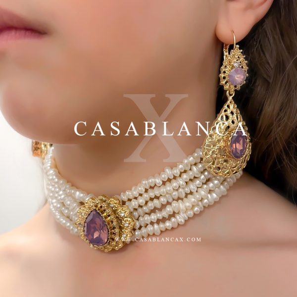 Choker-Halsketten-Set Gold Violett - Hadyza