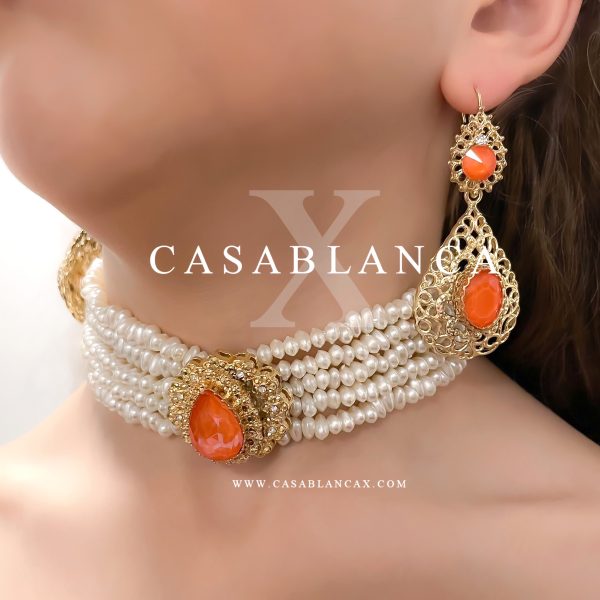 Conjunto de gargantilla dorada naranja - Kizy