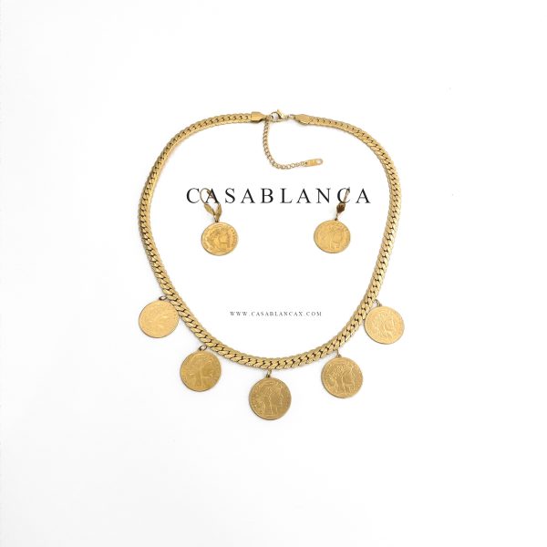 Gouden Munten Ketting Set Oorbellen - Jazya - Afbeelding 2