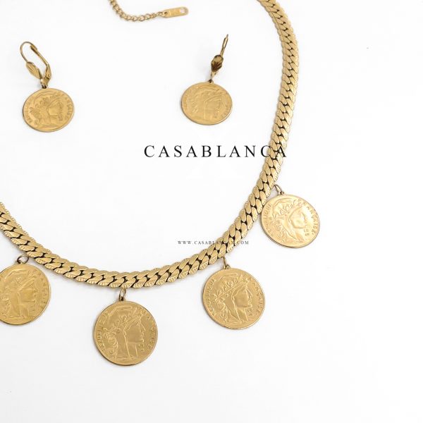 Gouden Munten Ketting Set Oorbellen - Jazya