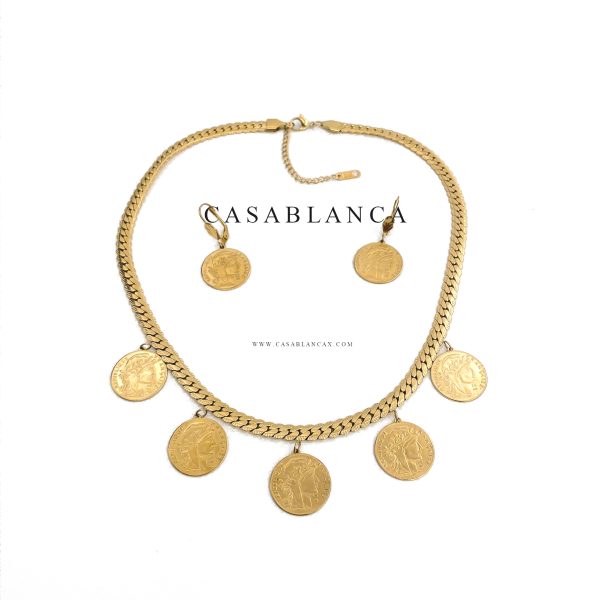 Gouden Munten Ketting Set Oorbellen - Jazya - Afbeelding 3