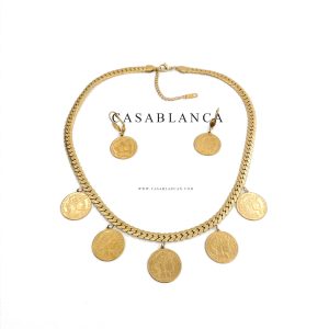 Gouden Munten Ketting Set Oorbellen - Jazya - Image 3