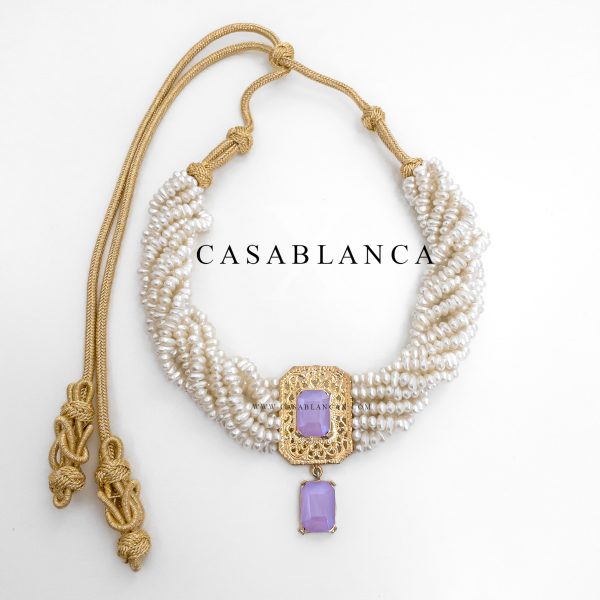 Jawhar Parelketting Goud Violet Paars - Flory - Afbeelding 3