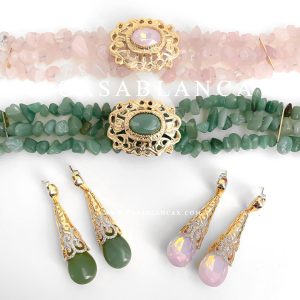 Gouden Groen Choker Ketting en Oorbellen Set - Mazya - Image 4