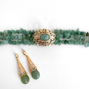 Gouden Groen Choker Ketting en Oorbellen Set - Mazya - Image 5