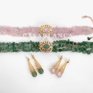 Gouden Groen Choker Ketting en Oorbellen Set - Mazya - Image 3