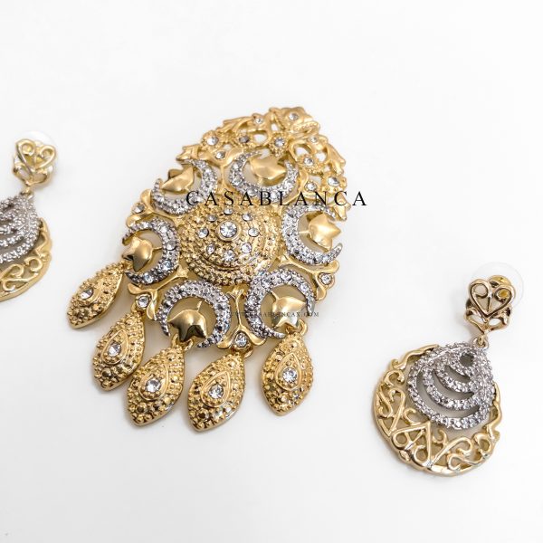 Gouden Marokkaanse Broche Set Met Oorbellen - Latya - Afbeelding 2