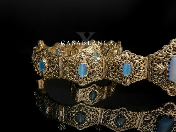 Ceinture Mdamma, robe marocaine dorée et bleu clair - Ikisane - Image 3