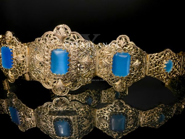 Ceinture Mdamma, robe marocaine dorée et bleu clair - Ikisane - Image 2