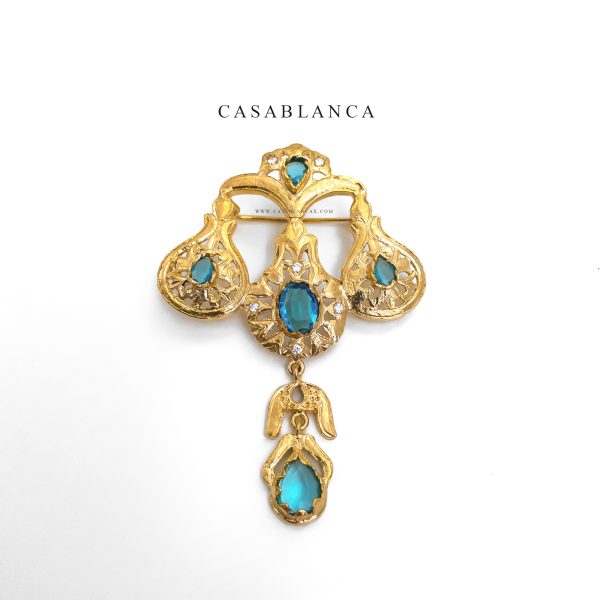 Broche Marocaine Taqlidi Dorée Bleu Clair - Fadya