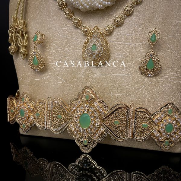 Parure de bijoux de mariée marocaine en or et menthe – Azya – Image 4