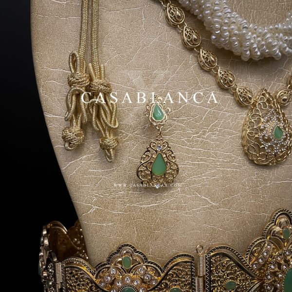 Parure de bijoux de mariée marocaine en or et menthe – Azya – Image 6