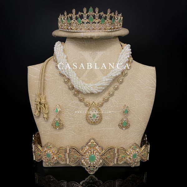 Parure de bijoux de mariée marocaine en or et menthe - Azya