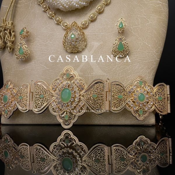 Parure de bijoux de mariée marocaine en or et menthe – Azya – Image 2