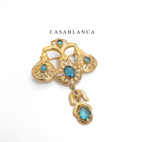 Broche marocaine Taqlidi dorée bleu clair - Fadya - Image 2