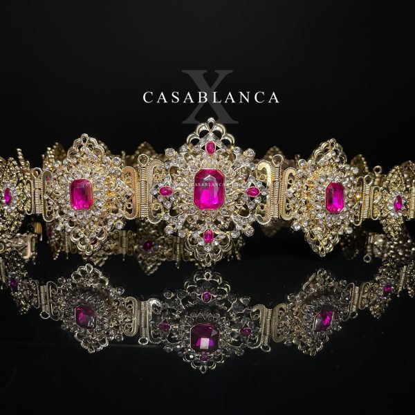 Moroccan Mdamma Belt Gold Fuchsia - Meraly