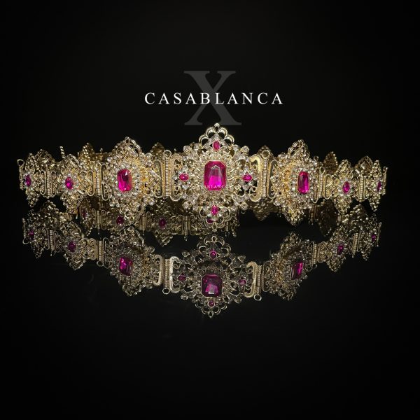 Moroccan Mdamma Belt Gold Fuchsia - Meraly - Image 2