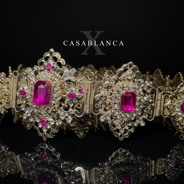Moroccan Mdamma Belt Gold Fuchsia - Meraly - Image 3