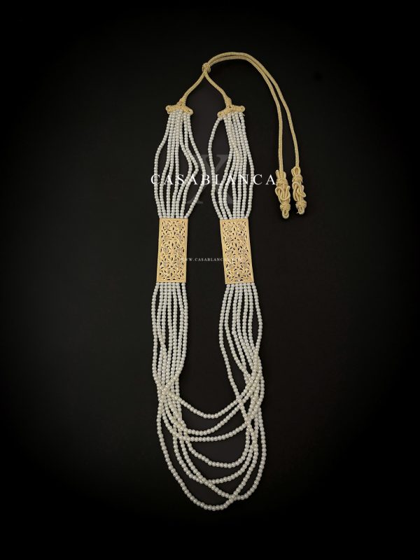 Collar largo de perlas de Jawhar doradas - Amzya