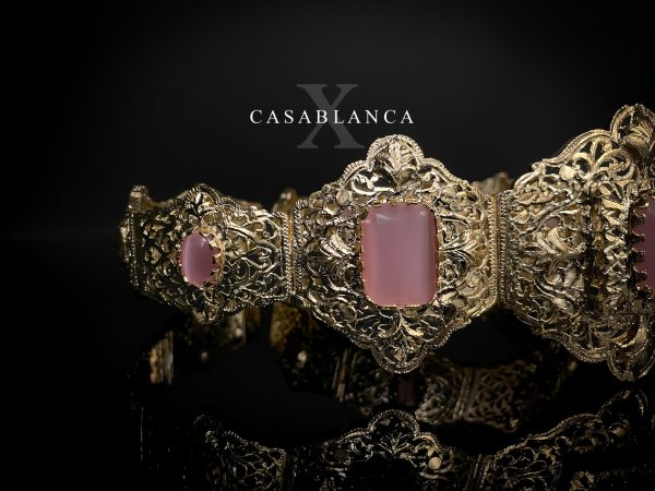 Vestido marroquí con cinturón Mdamma rosa dorado - Falma - Imagen 3