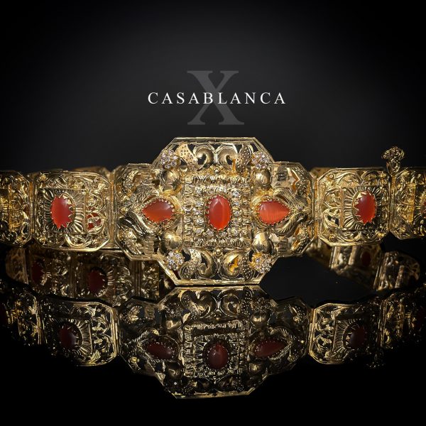 Cinturón Ceinture Marocaine Mdamma Dorado Naranja - Ghalia