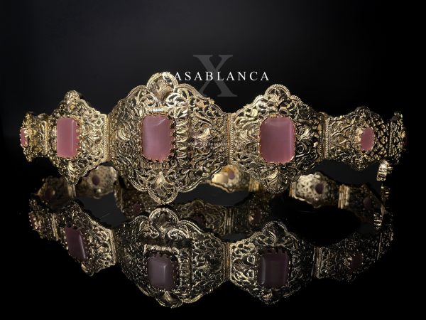 Vestido marroquí con cinturón Mdamma rosa dorado - Falma - Imagen 2