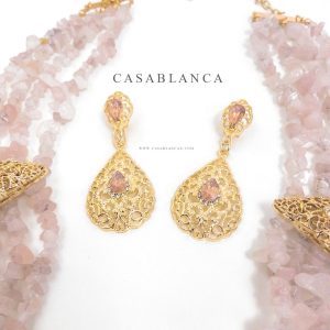 Gouden Sieraden Ketting Set Roze Stenen - Turina - Image 3