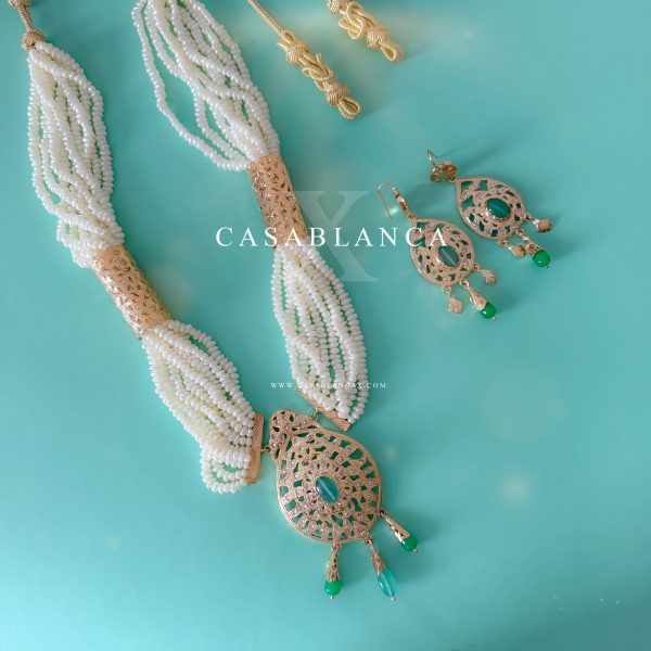 Conjunto de collar y pendientes marroquíes Jawhar dorados - Mafy