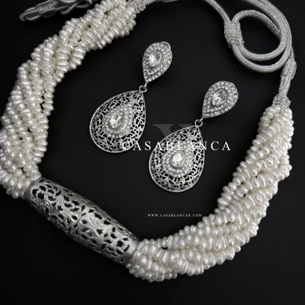Conjunto de collar y pendientes de perlas de Jawhar de plata - Amilya - Imagen 3