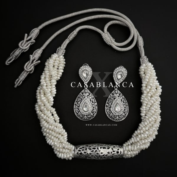 Conjunto de collar y pendientes de perlas de Jawhar de plata - Amilya