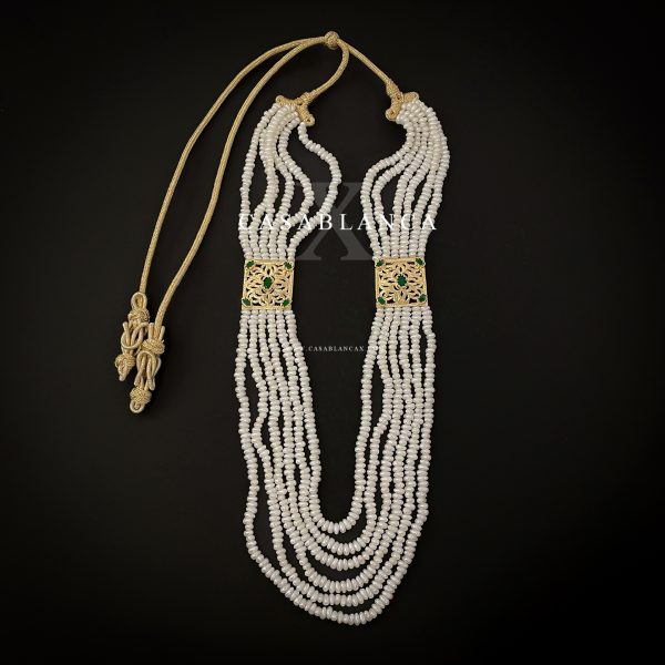 Collar de perlas doradas con piedras verdes - Hyna