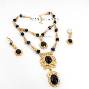 Zwarte Gouden Ketting Set Met Oorbellen - Tyniya – Bild 2