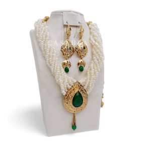 Gouden Parel Groen Ketting Set - Abazya - Afbeelding 2