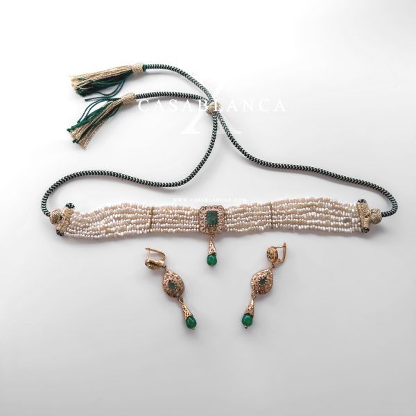 Collana girocollo in vero argento e perle dorate verdi - Faye - Immagine 3