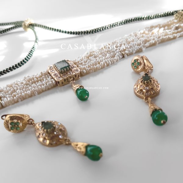 Collana girocollo in vero argento e perle dorate verdi - Faye - Immagine 2