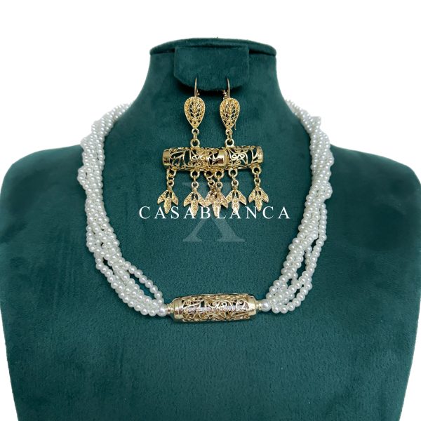 Set di collana e orecchini di perle dorate - Aurea Opulence