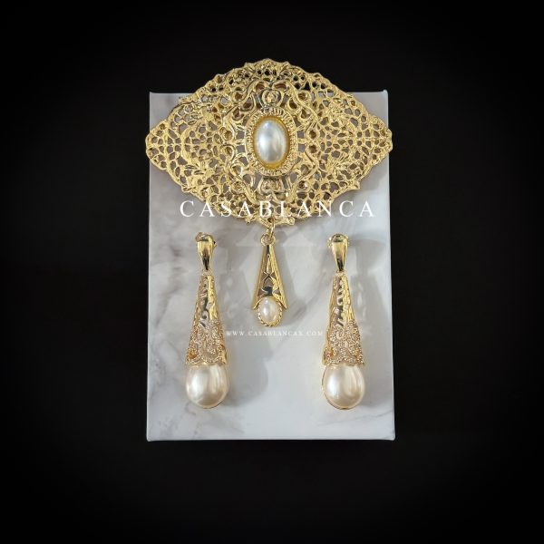 Set spilla e orecchini dorati - Stilla Opulence